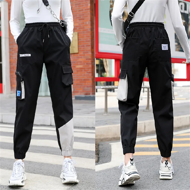 Женские брюки с завышенной талией свободные большими карманами брюки-багги в