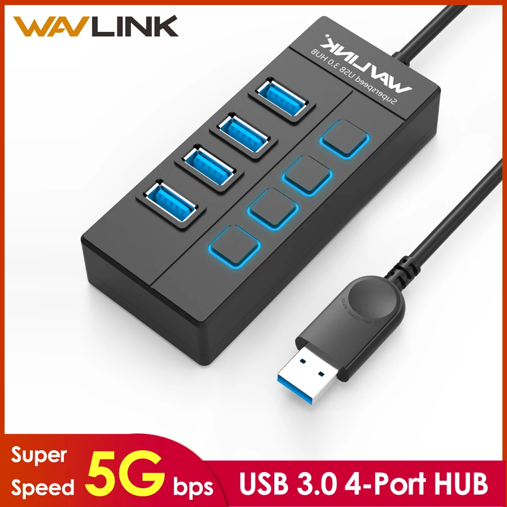 Wavlink USB Hub 3 0 Мульти концентратор супер скорость 5 Гбит/с с переключателем ВКЛ/ВЫКЛ