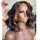 Прозрачный парик Hesperis на сетке, 5,5x4,5 дюйма, из искусственной кожи, бразильский Реми, короткие волнистые парики боб из натуральных волос для чернокожих женщин