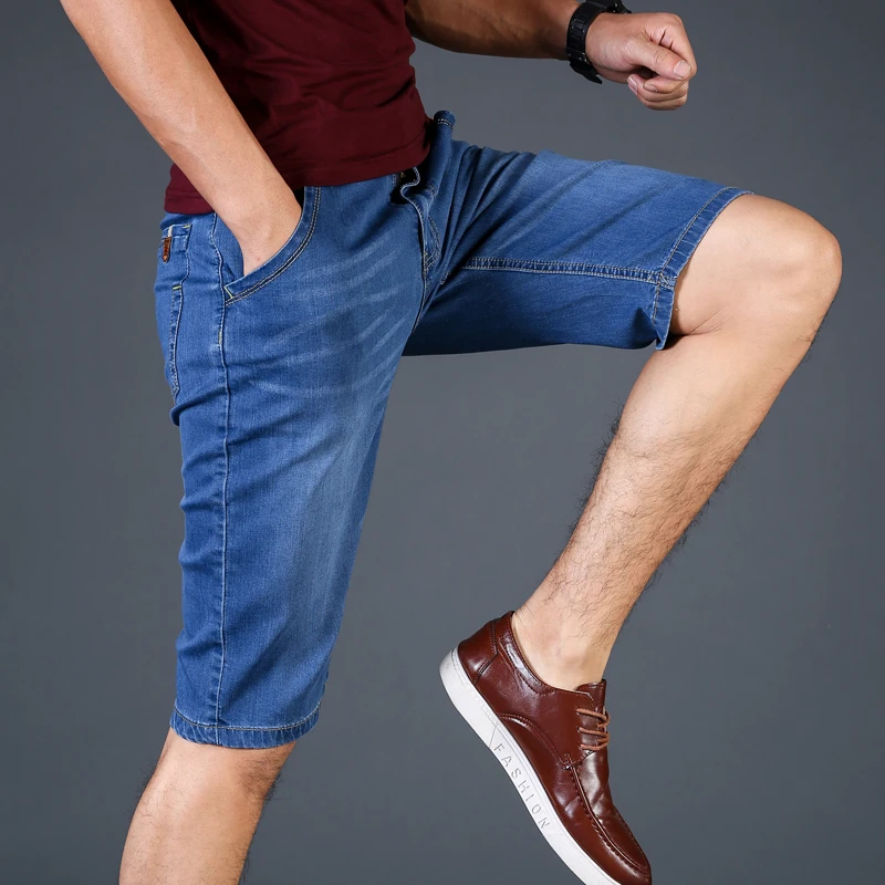 

2021 New Large Size 40 42 44 46 Summer Men's Business Denim Shorts Fashion Casual Stretch Slim Blue Thin Short Jeans