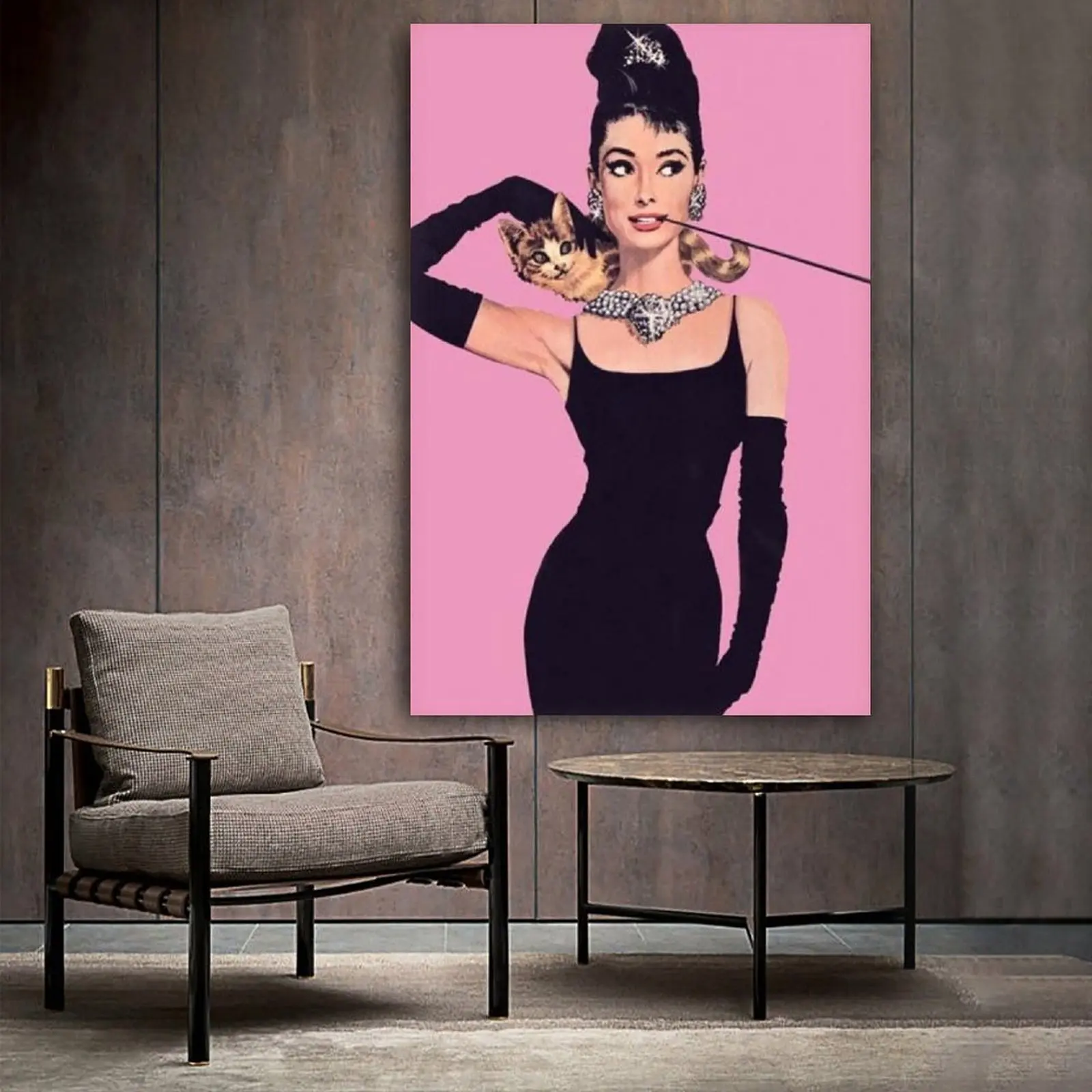 

Audrey Hepburn Breakfast at Tiffanys Pink Movie Print on Canvas Painting Wall Art for Living Room Home Decor Boy Gift