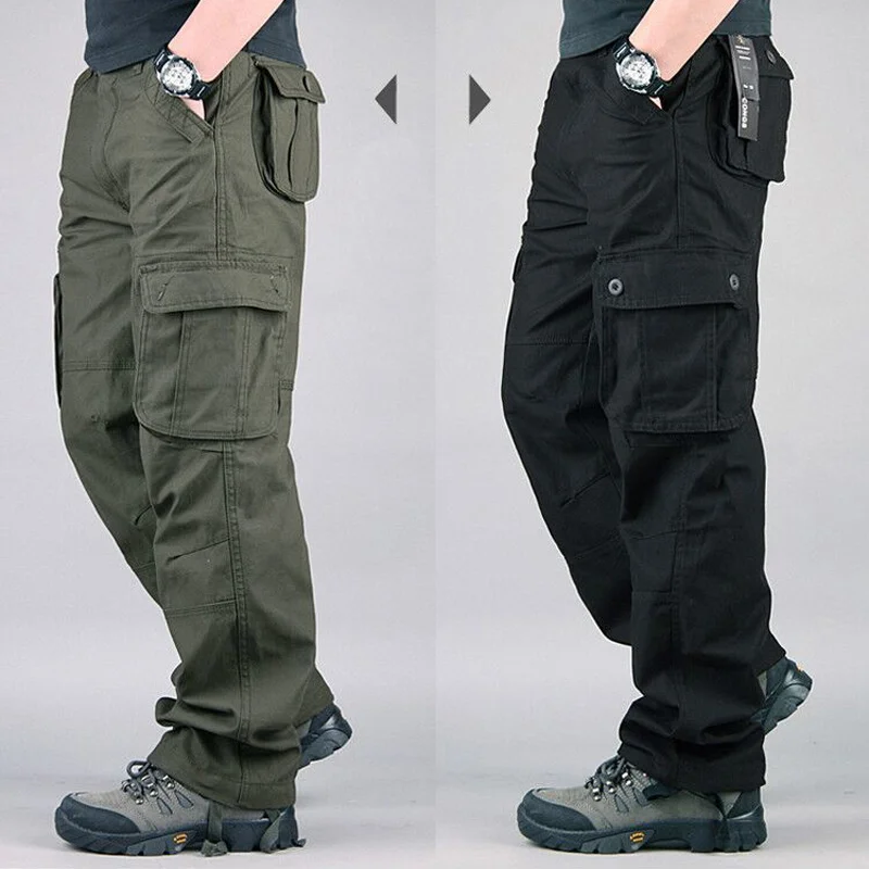 Брюки-карго мужские из размера плюс хлопка с множеством карманов | Мужская одежда
