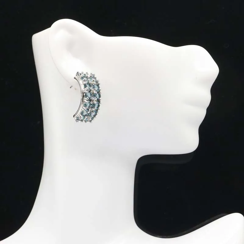 Женские серебряные серьги с голубым топазом 25 х10 мм | Украшения и аксессуары