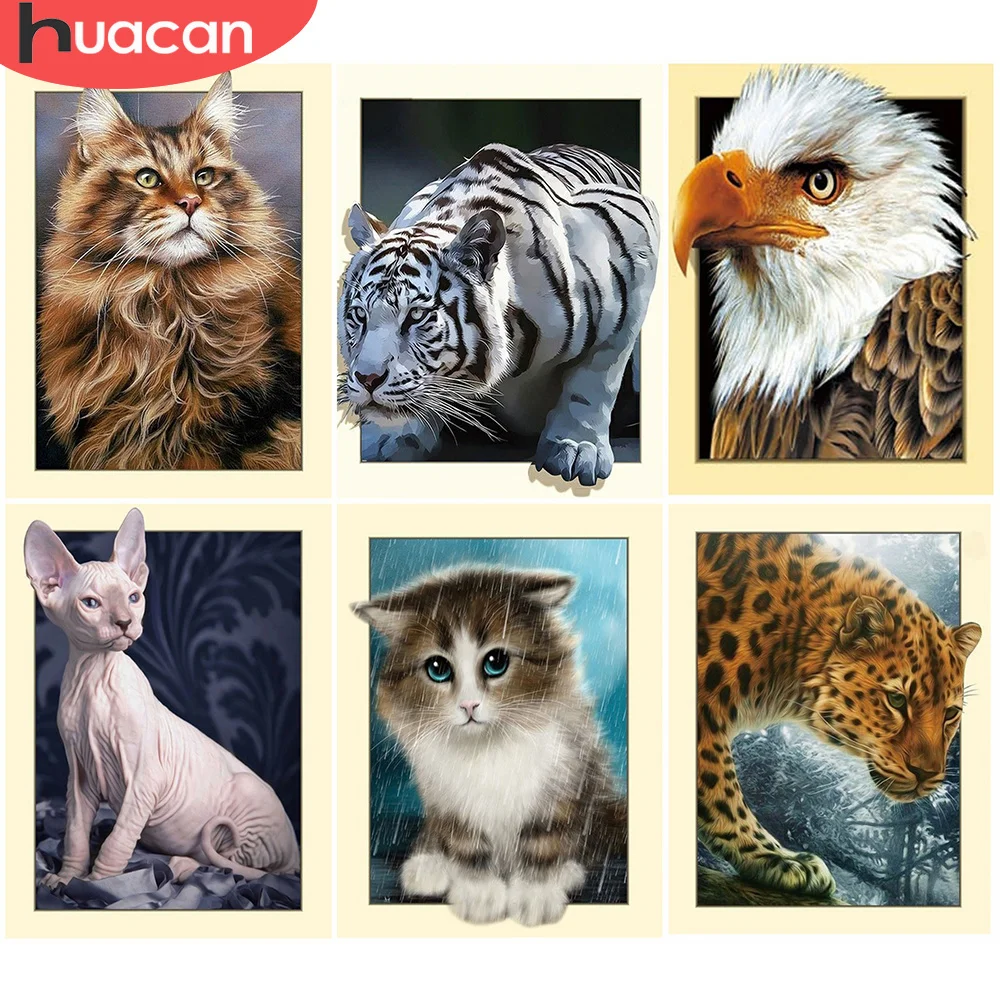 

HUACAN DIY Алмазная картина с изображением животных, котов, алмазная вышивка крестиком Тигр камни в форме ромба мозаика Стразы в виде орла украш...