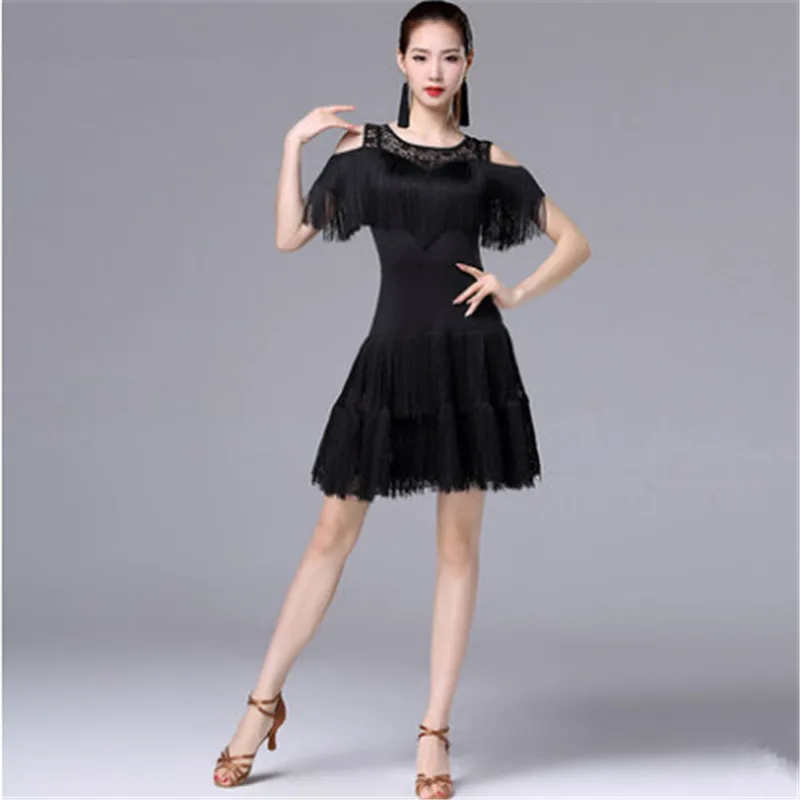 2021 Latin dance skirt female adult new costume exercise clothes sexy strapless tassel dress | Тематическая одежда и
