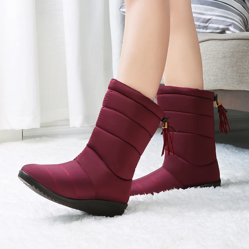 Snow Boots Winter Women Female Mid-Calf Down Shoes Woman Plush Insole Botas Waterproof Ladies Girls | Обувь