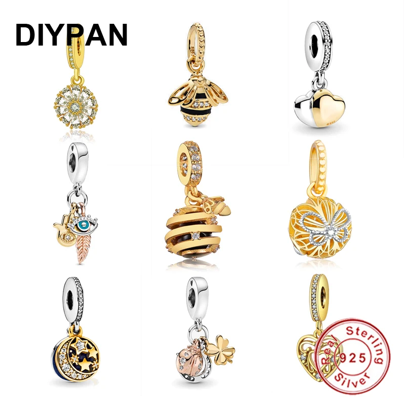 

Fit Original Pandora Charms Bracelet 925 Sterling Silver Gold Bee Dangle Charm Bangle Women Fashion Jewelry DIY Berloque