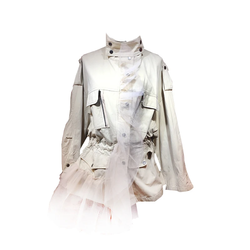 DEAT водолазка с длинными рукавами сетчатая Лоскутная Асимметричная однобортная