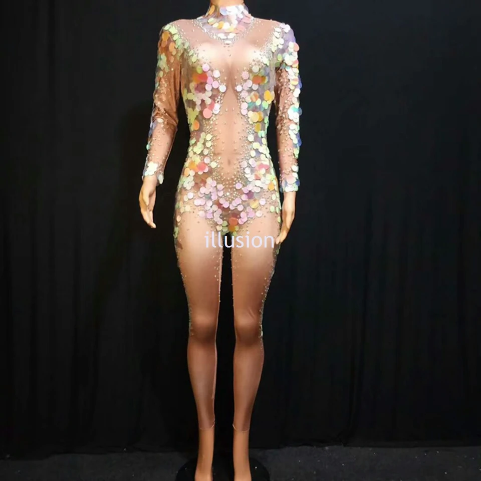 Multicolor Sequins Rhinestones Women Bandage Jumpsuit Sexy Nightclub Outfit Singer Dancer Costumes Female Rave Festival Clothing |