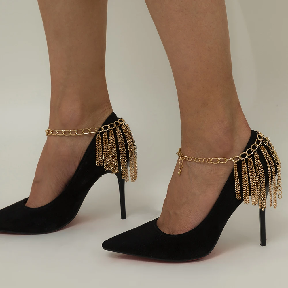

Bohemian Shiny Rhinestone Multilayer Tassel Anklet for Women Chain Steampunk Miami Cuban Clan Style Alloy Jewelry Charm Anklet