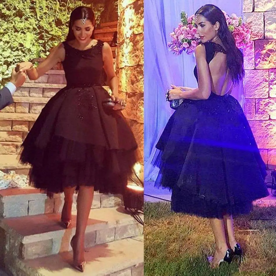

2020 Black India Short Prom Dresses Elegant Crew Neck Backless Ball Gown Sleeveless Long Party Gowns Cocktail Graduation Dress