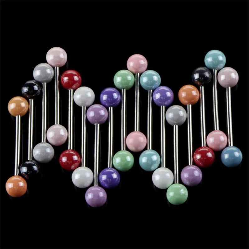 new fashion surgical steel barbell tongue rings women acrylic beads ear bone nail nipple piercing body jewelry | Украшения и
