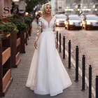 Свадебное платье с длинным рукавом и V-образным вырезом