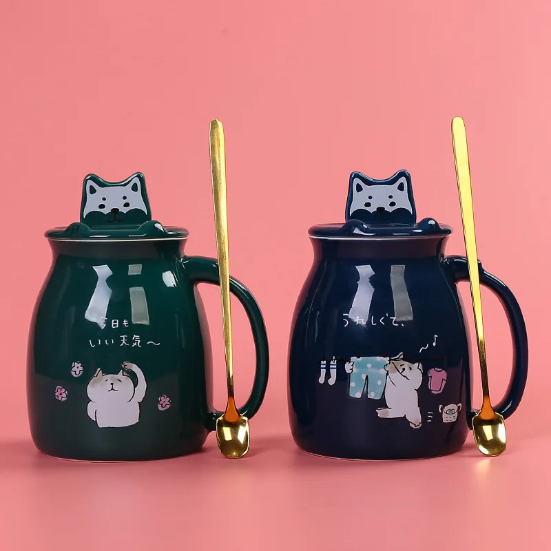 

Creative Color Cat Heat-resistant Mug Cartoon With Lids Cup Kitten Coffee Ceramic Mugs Children Cup Office Drinkware Gift