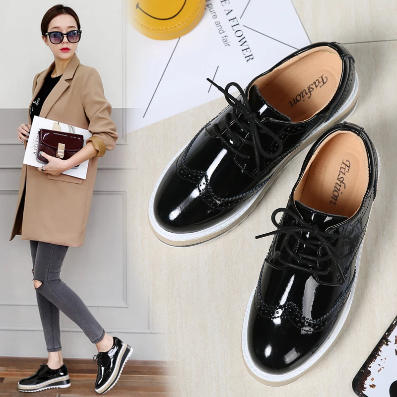 2019 г. весенние женские туфли оксфорды на платформе обувь из натуральной кожи с