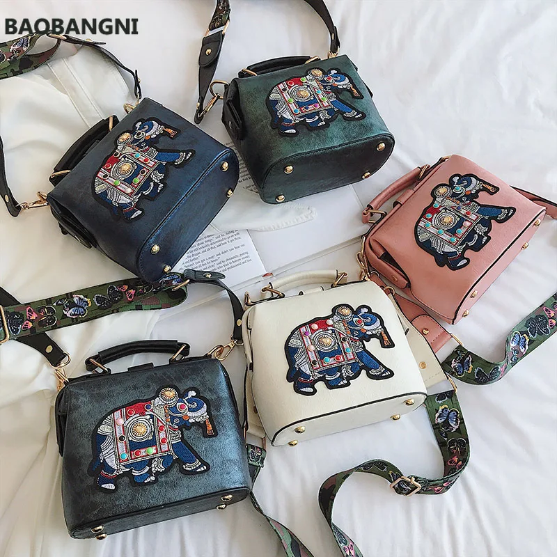 

Vintage Embroidery Elephant Bag Bags Wide Butterfly Strap PU Leather Women Shoulder Crossbody Bag Tote Women's Handbags Purses
