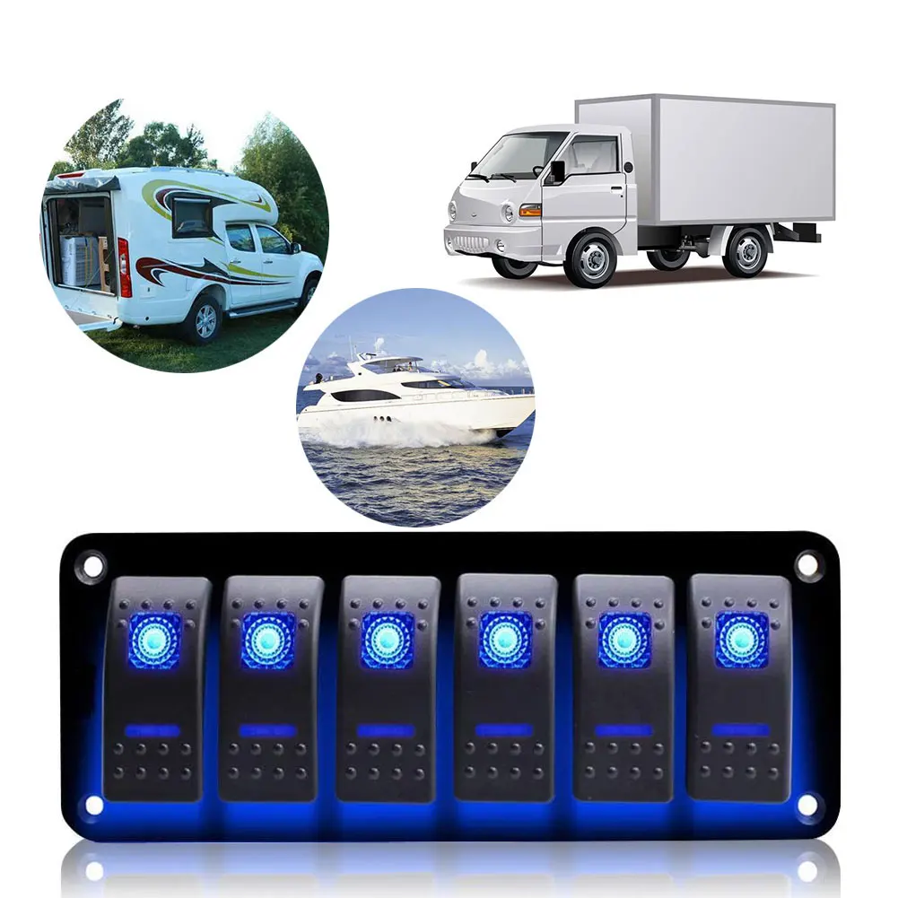 

6 Gang Dual LED Marine Boat Rocker Switch Panel for Truck Boat Car Switch Panel Lighter Socket Circuit Breaker for Car Boat