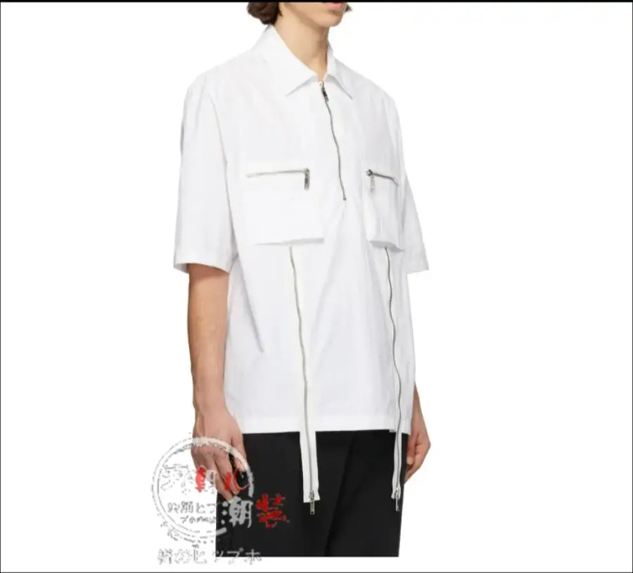 

Custom Made Shirts men's loose fashion short-sleeved shirt 2020 spring and summer new ribbon design multi-zip stitching shirt