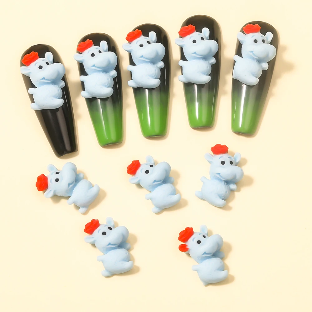 

10 Pieces of Nail Art Cute Animal Hippo Flat Back Resin Cabochon Kawaii 3D DIY Mobile Phone Case Hairpin Nails Decorations Tools