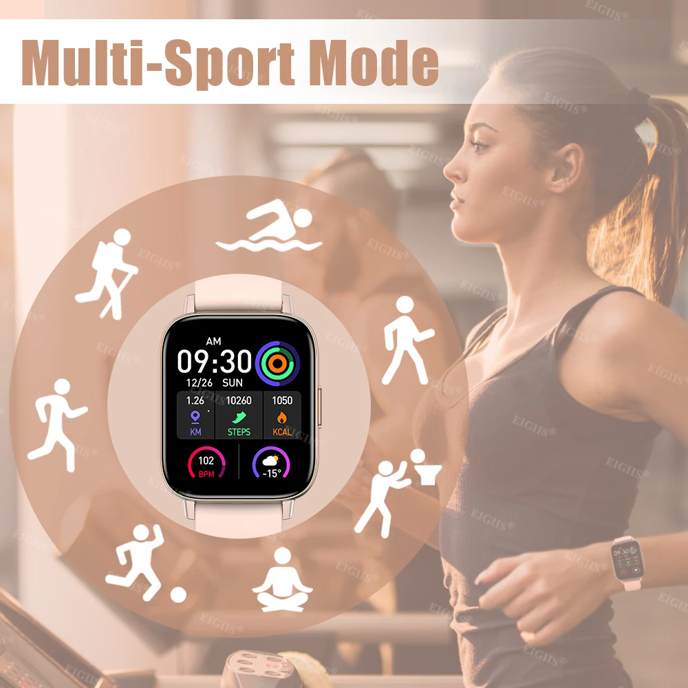 Najtaniej EIGIIS Inteligentny Zegarek Kobiety 1.69 Cal Fitness Tracker Pulsometr Tlen Krwi Męska Sport Smartwatch Dla Xiaomi Android Ios