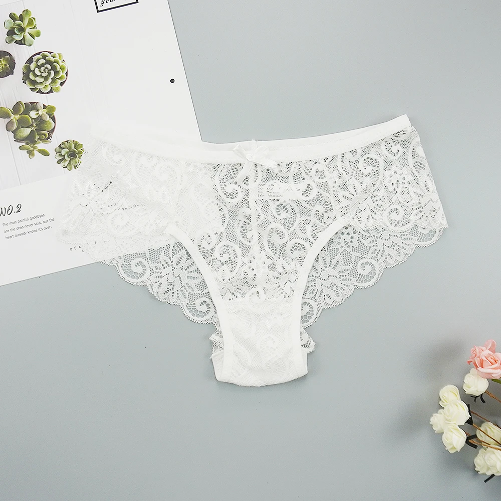 Размера плюс Для женщин хлопковые трусы кружевные сексуальные Простые полые