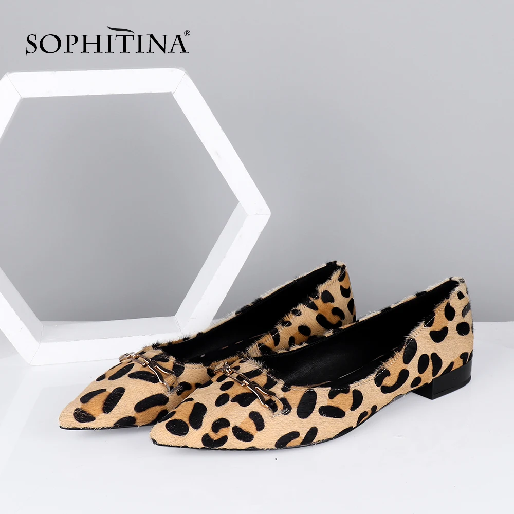 Женские туфли с леопардовым принтом SOPHITINA удобные лошадиные на плоской подошве