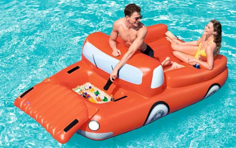 2 Person Inflatable Giant  Car  Pool Float with Cooler  Cup Holder Swimming Pool Party Floating Boat Water Lounger Air Mattress