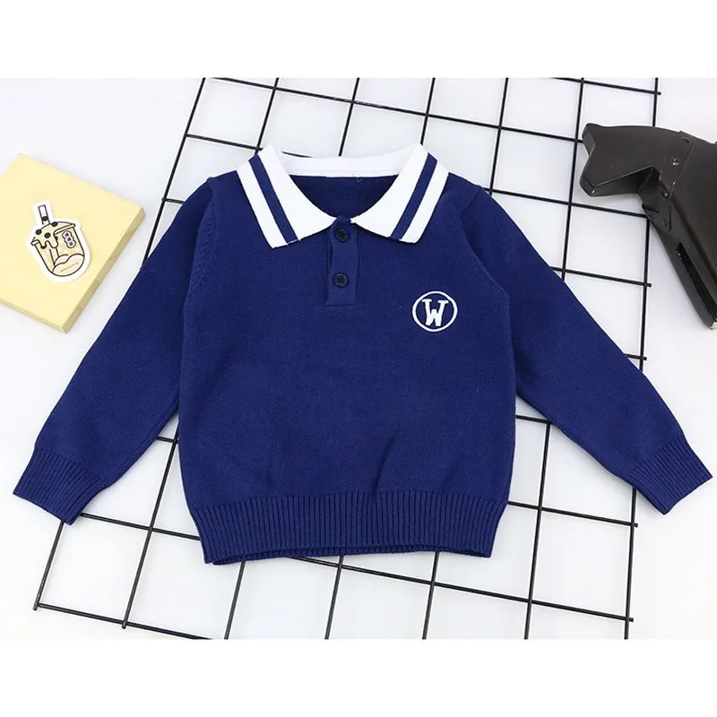 

Свитер трикотажный для мальчиков, с отложным воротником и длинными рукавами