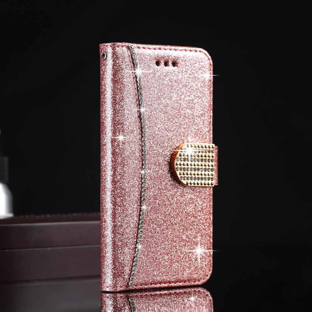 Rose gold L-FADNUT блестящий кожаный чехол-кошелек для iPhone Xr X Xs 11 Pro Max Magnetic 6 6S Plus 7 8 5 5S SE - Цвет: Rose gold
