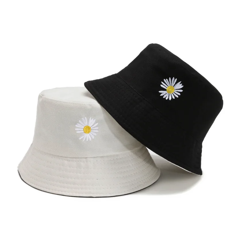 

Spring Women Bucket fishing Hats Sunscreen sun Cap Little Daisies Double-sided Wear Lady Reversible Fisherman Hat Panama Summer