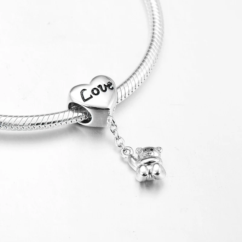 Новый DIY милый медвежонок 925 пробы Серебряный Очаровательный прекрасный бисер