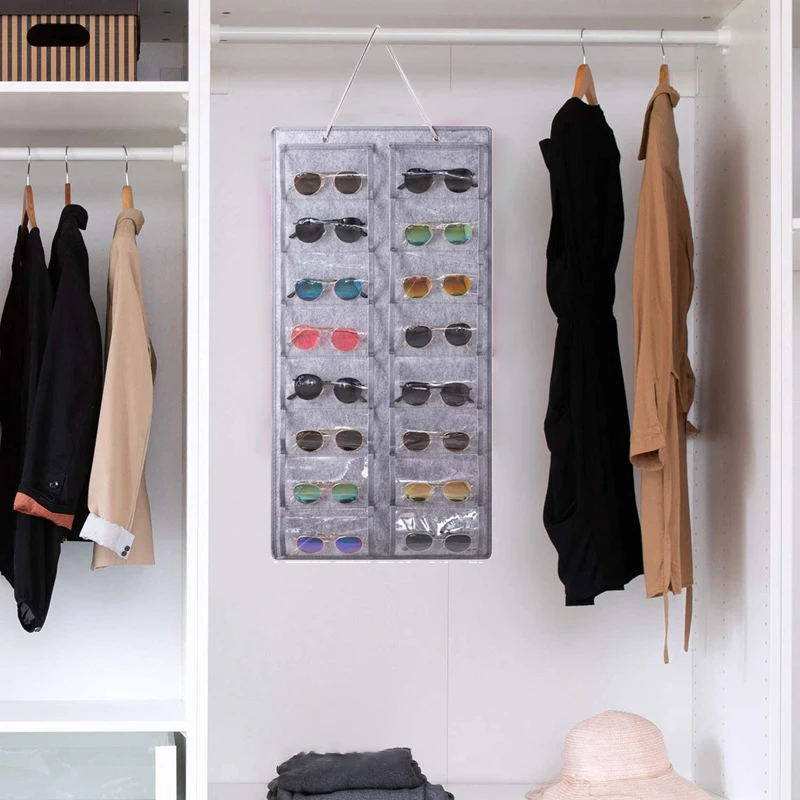 

Sunglasses Organizer Hanging Wall Glasses Holder Storage Display Pocket Glasses Storage Felt Slots Dust Proof Sunglasses Holder