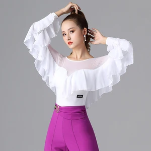 Женские топы для латинских танцев с длинными рукавами, современная танцевальная одежда вальс, Бальные танцы, одежда Румба латинский танец самба, костюмы DQS5580