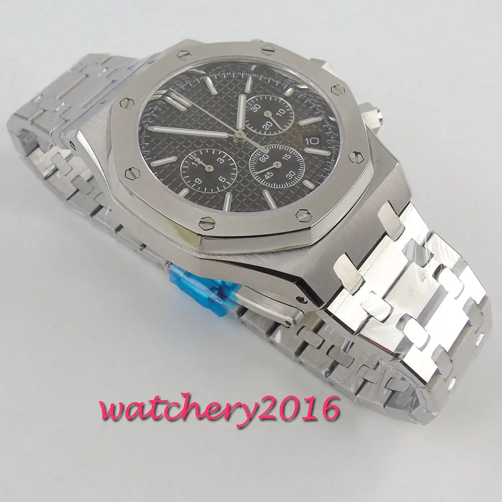 42 мм corgeut черный циферблат часы Полный сапфировое стекло нержавеющая сталь