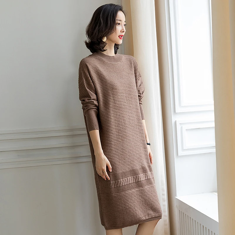 Женское вязаное платье-свитер Элегантное Длинное Платье-пуловер высокого