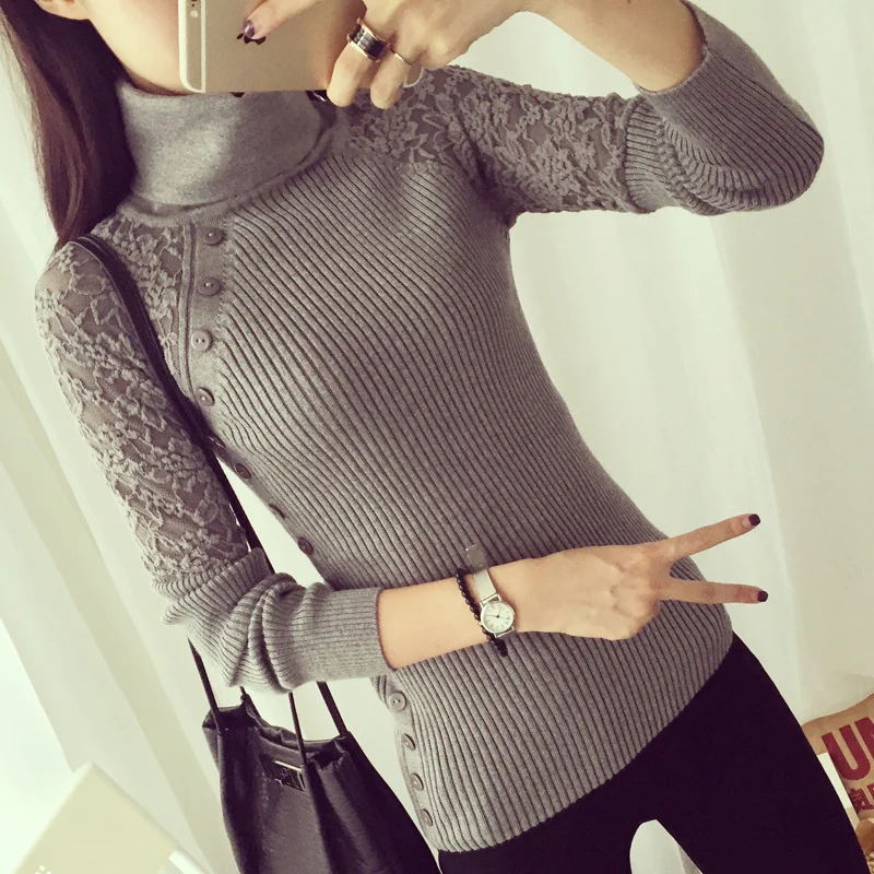 

Poncho Ohclothing Comfortable And Elegant Winter Dresses Korean Sleeved Sweater Knitted Lace Collars Turtleneck Shirt Female