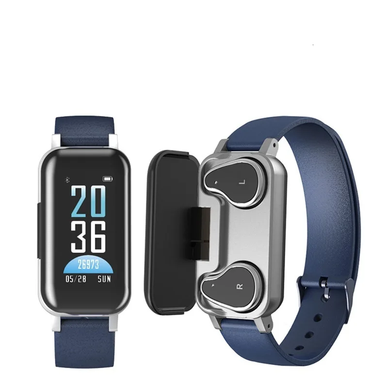 Умные часы TWS Smat бинауральные Bluetooth наушники фитнес браслет с пульсометром умный