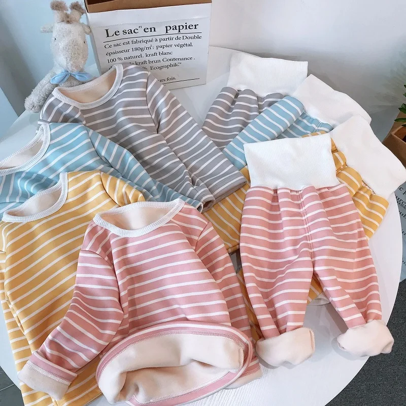 Комплект детского нижнего белья детская одежда в полоску осенне зимняя теплая