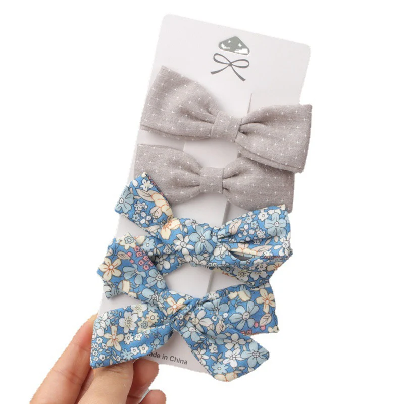 4 unids/set ropa de algod&oacute;n impreso leopardo lazo pelo Clips lindo pasadores para ni&ntilde;as de seguridad horquillas sombreros Ni&ntilde;os Accesorios para el pelo-0