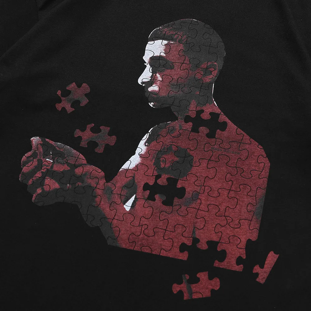 

Aolamegs Boy Portrait Color Block Print Oversized T-shirt Men High Street Style Tops Tees Summer Rock Hip Hop Fashion Streetwear