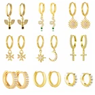 Aide 925 Стерлинговое Серебро, кубического циркония, изображение солнца, Луны и звезды, Подвесные серьги-кольца для женщин Бабочка кактус серьги Huggie эстетическое