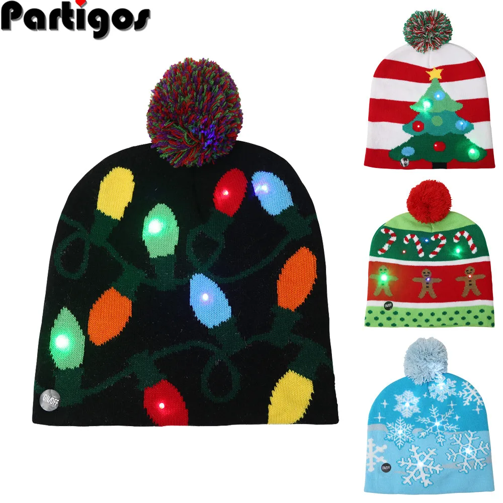 

LED Light-up Christmas Hats Xmas Santa Ugly Hat Beanies 10 Colorful Lights Flashing Cap for New Year Party Christmas Decoration