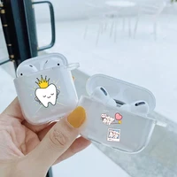 funny cartoon dentist dental crowned teeth transparent tpu silicone bluetooth airpod case for airpods 1 2 3 airpod pro cover