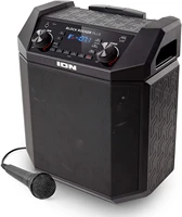 ion audio block rocker plus portable bluetooth speaker 100w wbattery karaoke microphone am fm radio metal wall plate