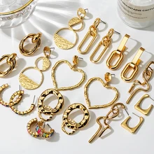 Women's Earrings Vintage Gold Earrings for Women Female Statement Geometric Irregular Drop Earring 2021 ZA Fashion Trend Jewelry