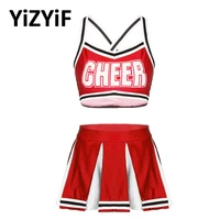 women cheerleader uniform dance costume outfit sleeveless crop top with high waist mini pleated skirt dance competition wear
