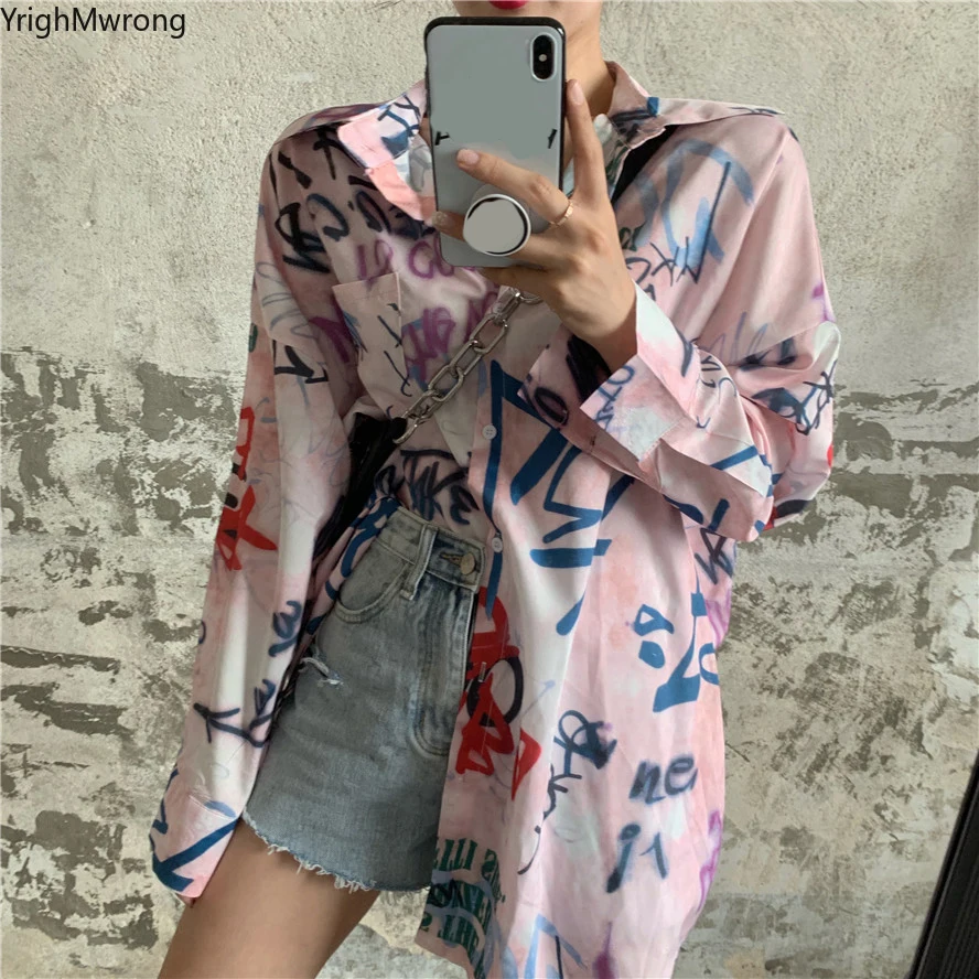 Блузка женская с длинным рукавом свободная рубашка в Корейском стиле уличная