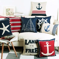 blue shell starfish pillow cover mediterranean sea compass anchor cushion home decorative sofa cushions linen pillow case