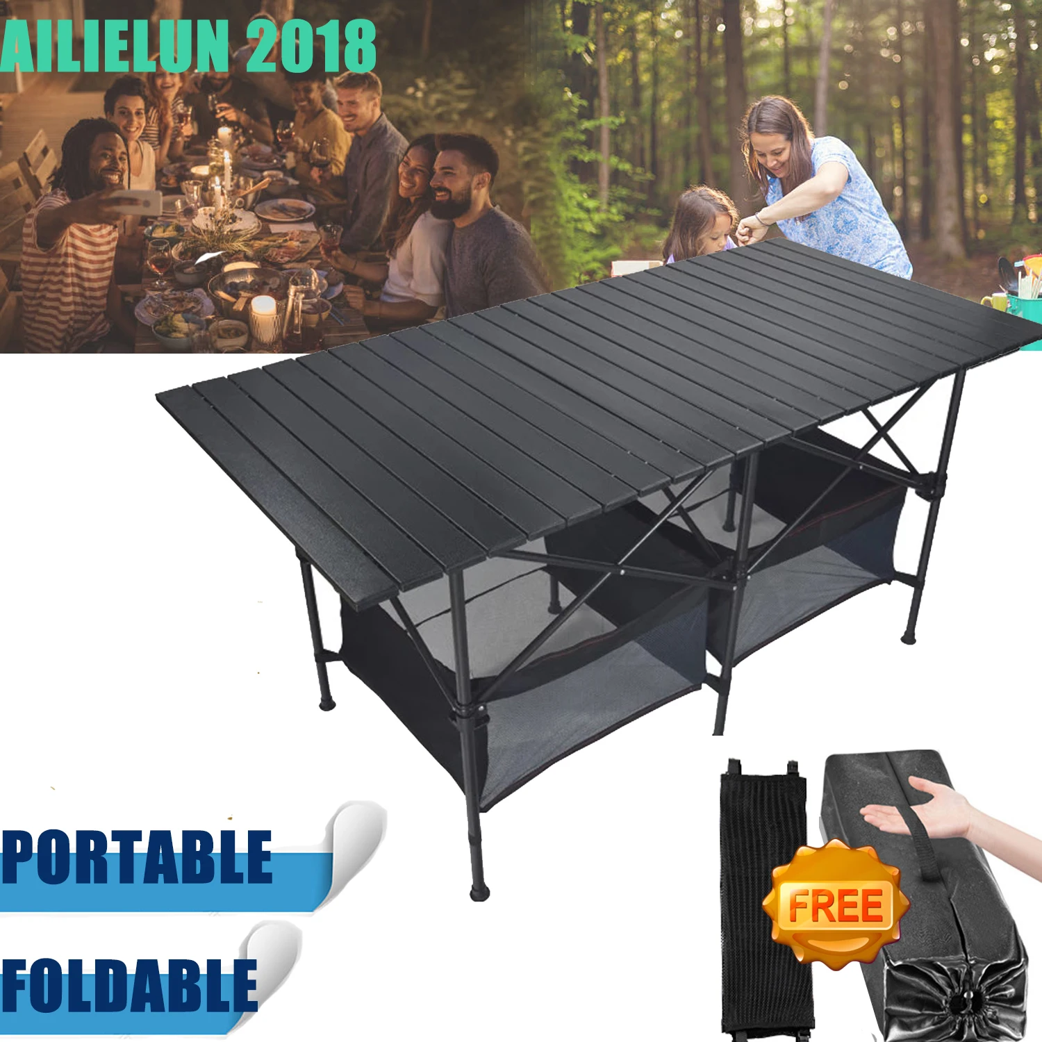 

Folding Camping Table Outdoor BBQ Backpacking Aluminum Alloy Portable Durable Barbecue Desk Furniture Computer Bed Lightweight