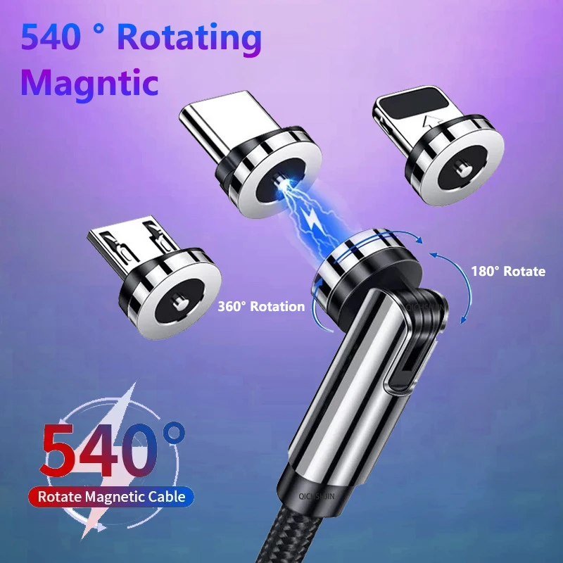 

Magnetic USB Cable 540 Rotation Micro USB Type C Mobile Phone Cable For iPhone 12 11 Samsung Huawei Xiaomi Redmi Android Charger